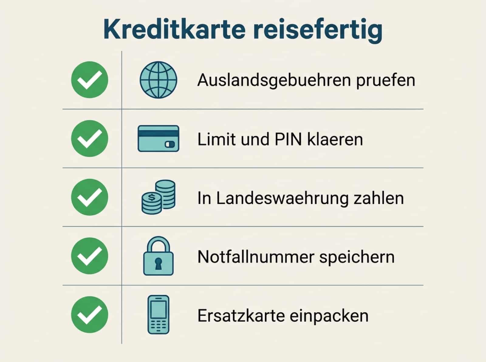 Checkliste, um die Kreditkarte vor der Reise startklar zu machen