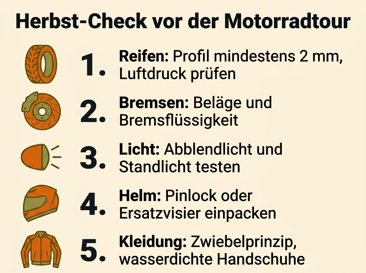 Checkliste für die Vorbereitung einer Motorradtour im Herbst