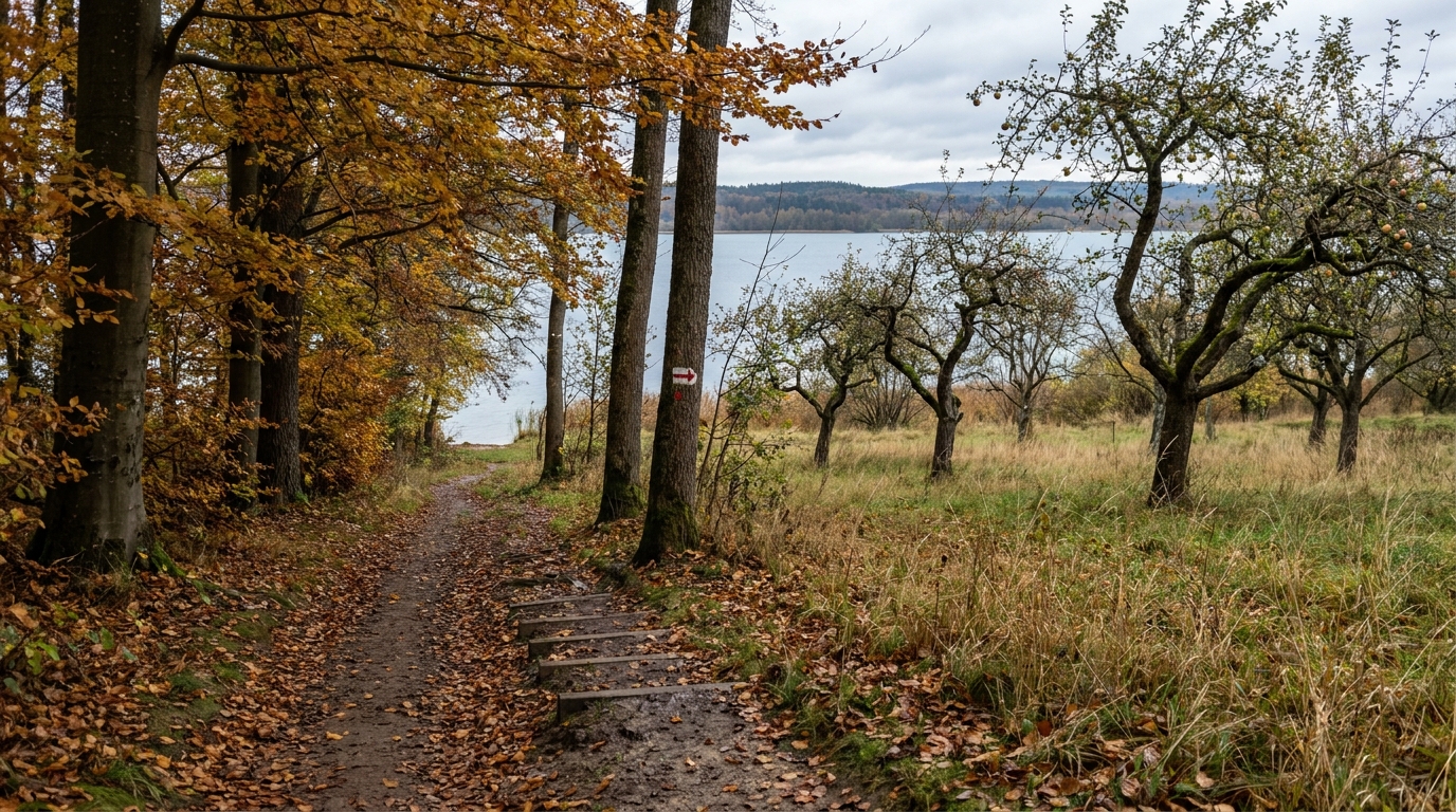 Wanderweg am Ufer des Bodensees im Herbst