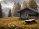 Berghütte im Herbstnebel als Ziel für einen Digital Detox Urlaub